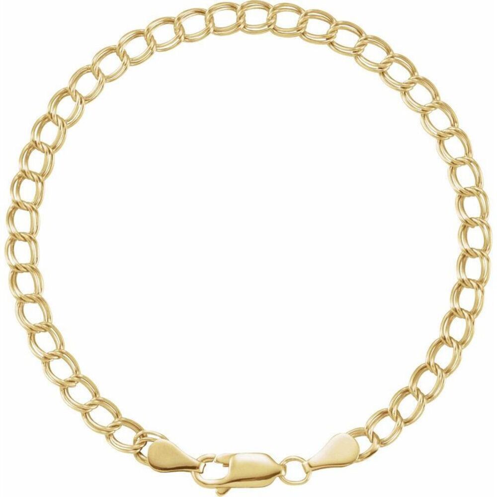 4mm 14k Yellow Gold Solid Double Curb Chain Charm Bracelet, 7 Inch